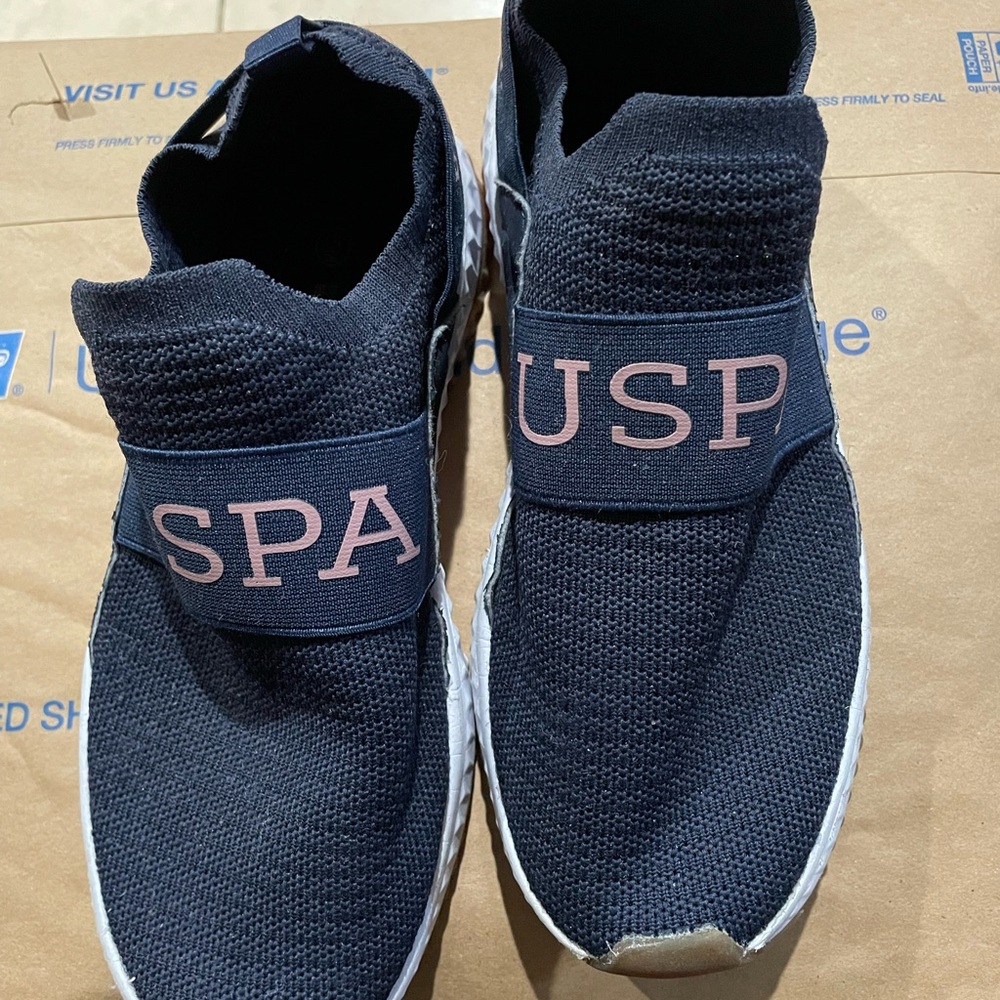 U.S. Polo Assn. Navy Slip-On Sneakers with Pink Accents